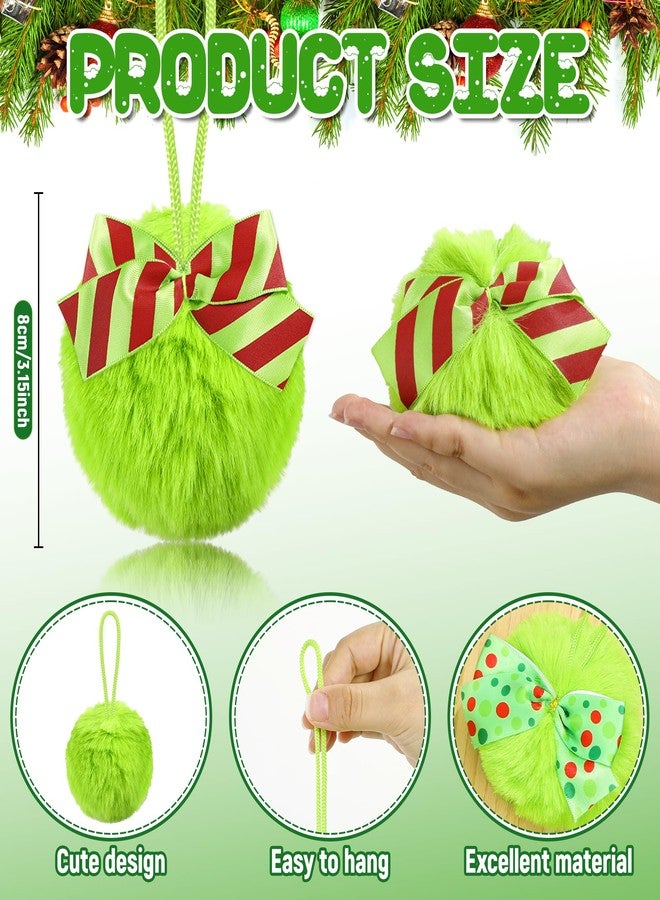 Vynium 24 Pcs Red Green Furry Christmas Ball Ornaments, 3.15 Inch Large Decor Ball with Bows, Christmas Hanging Decorations Lime Green Soft Faux Fur Pom Pom Balls Decor for Xmas Tree Party Supplies - Image 2